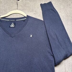 Cashmere‎ Blend Sweater V Neck Navy Blue Silk Gaastra Mens Small